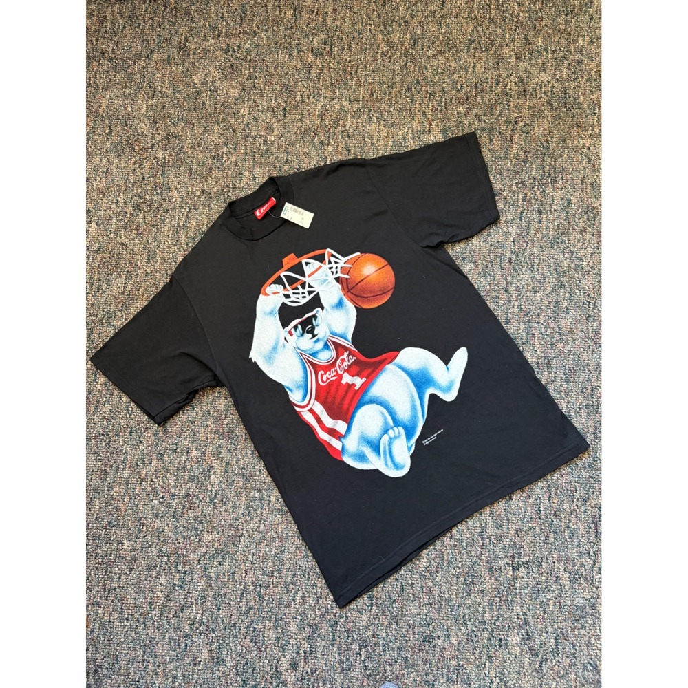 Vintage 1995 Coca Cola Polar Bear Basketball T Shirt Mens XL Black Made in USA‎